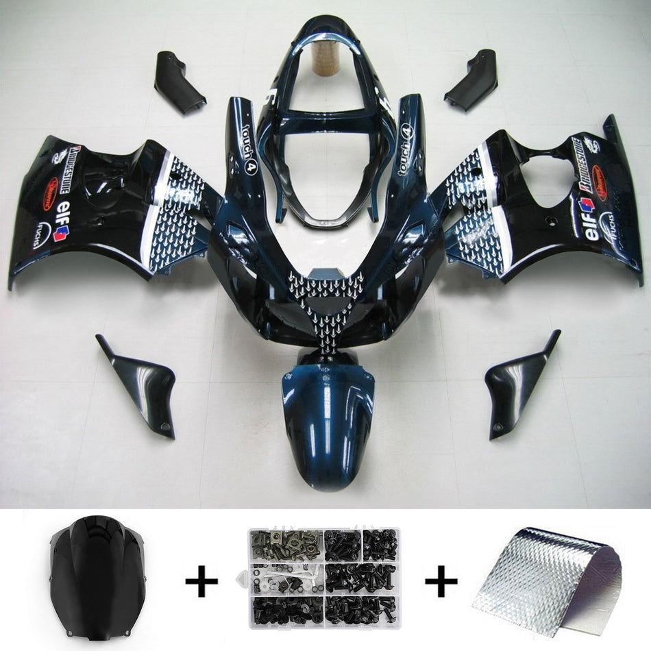 2000-2002 カワサキ Zx6R フェアリング ブラック ダークブルー キット