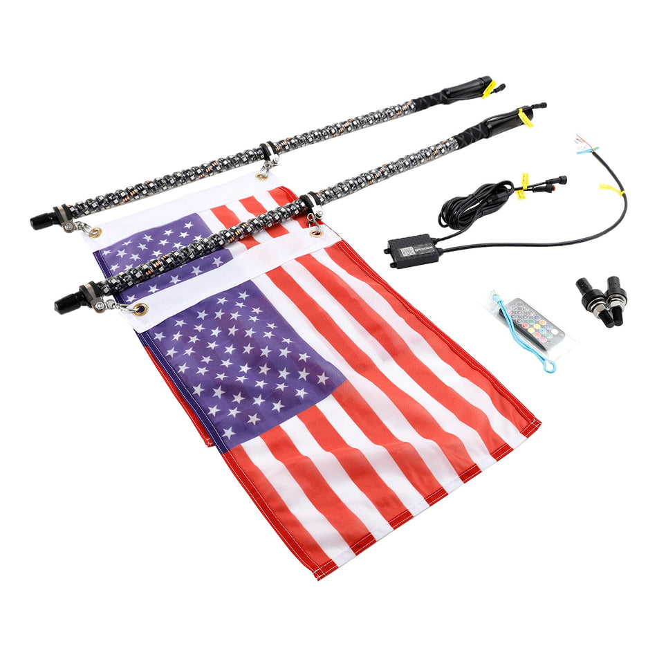 Polaris RZR UTV ATV用 3フィートRGB LEDホイップライトアンテナ（フラッグリモコン付き）2個