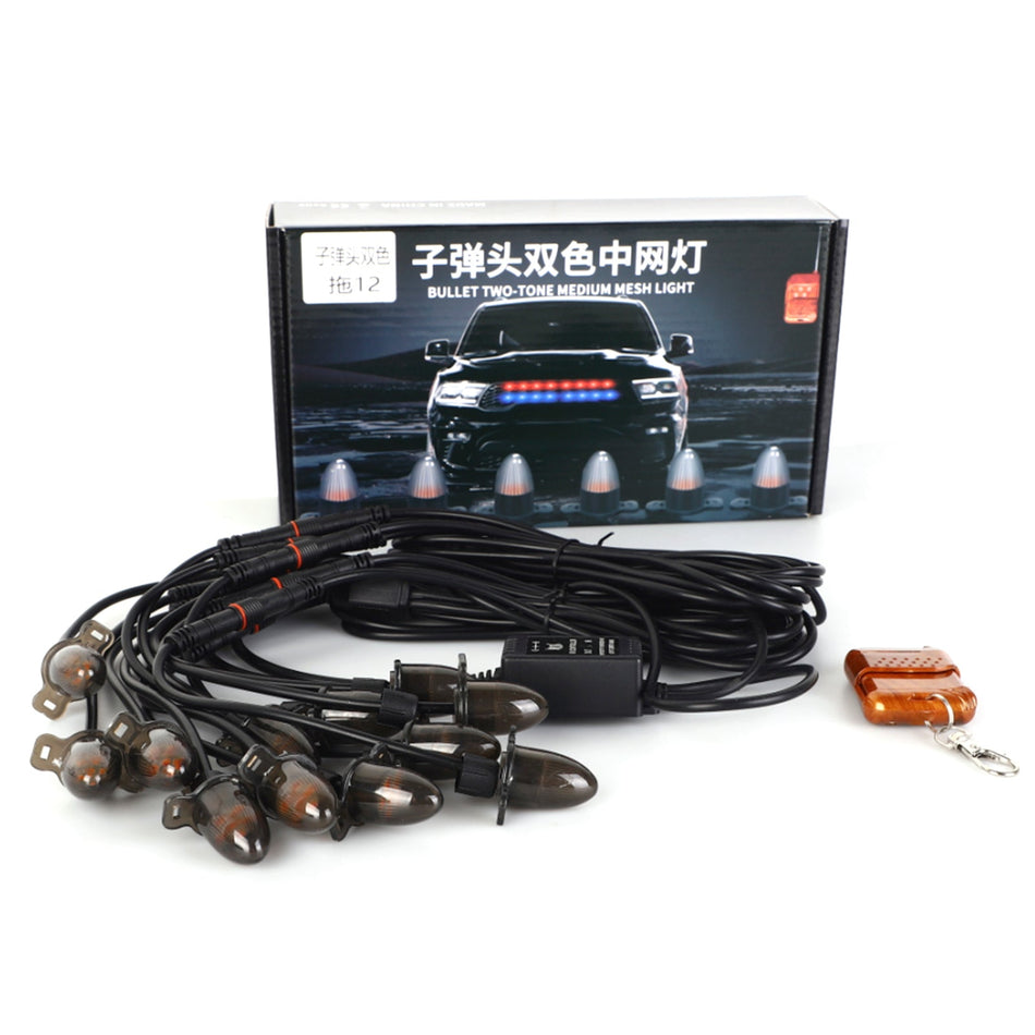 12個入りフロントグリル LED点滅照明 弾丸ヘッド外観 ユニバーサルカー用