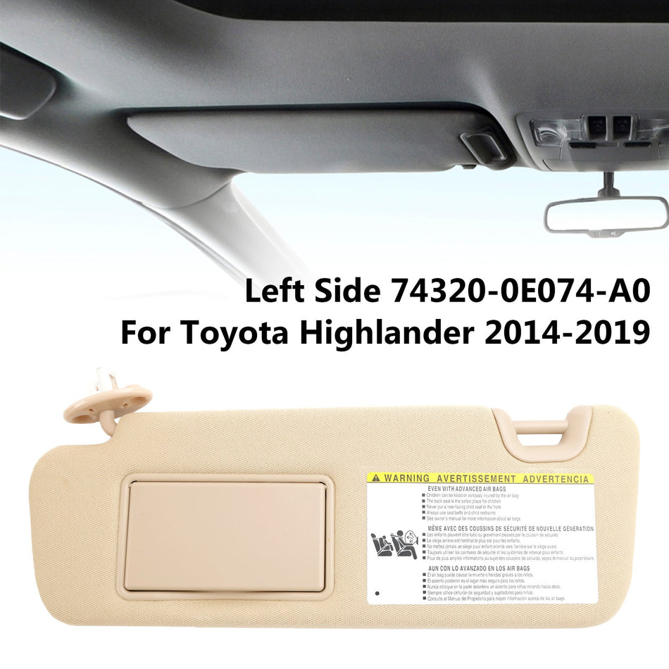 トヨタ ハイランダー 2014-2019 左側サンバイザー バニティライト付き 74320-0E074-A0