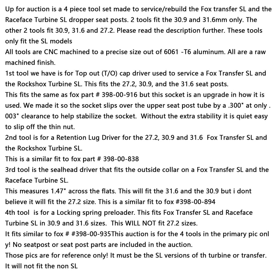 398-00-838 /-894 レースフェイス タービンSLシートポストサービスツールキット 398-00-916