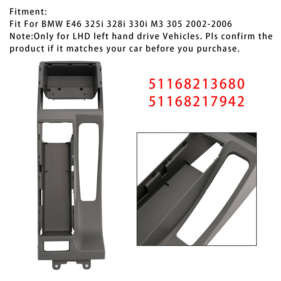 2002-2006 BMW E46 325i 328i グレー センターコンソールアームレストトリムベース 51168213680