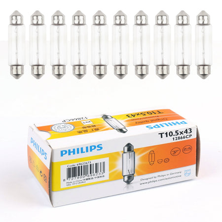 10pcs PHILIPS 12866 12V10W C10W Fest T10.5?闅嗘悅闅嗚寘43 SV8.5 Premium Signaling Lamp