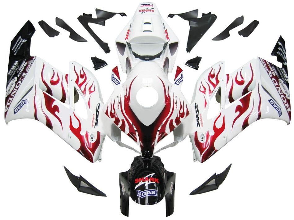 2004-2005 ホンダ CBR 1000 RR Amotopart フェアリング ホワイト &amp; レッド フレイム シャーク レーシング カスタム フェアリング