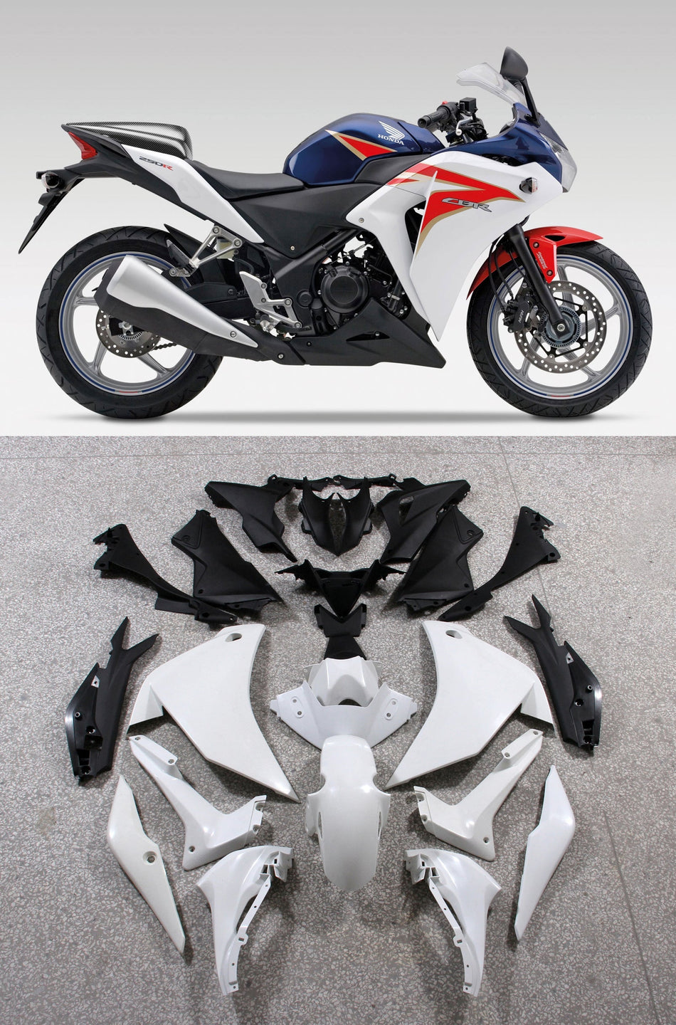 フェアリング 2011-2015 ホンダ CBR250R HRC ホワイト レッド ブルー レーシング ジェネリック