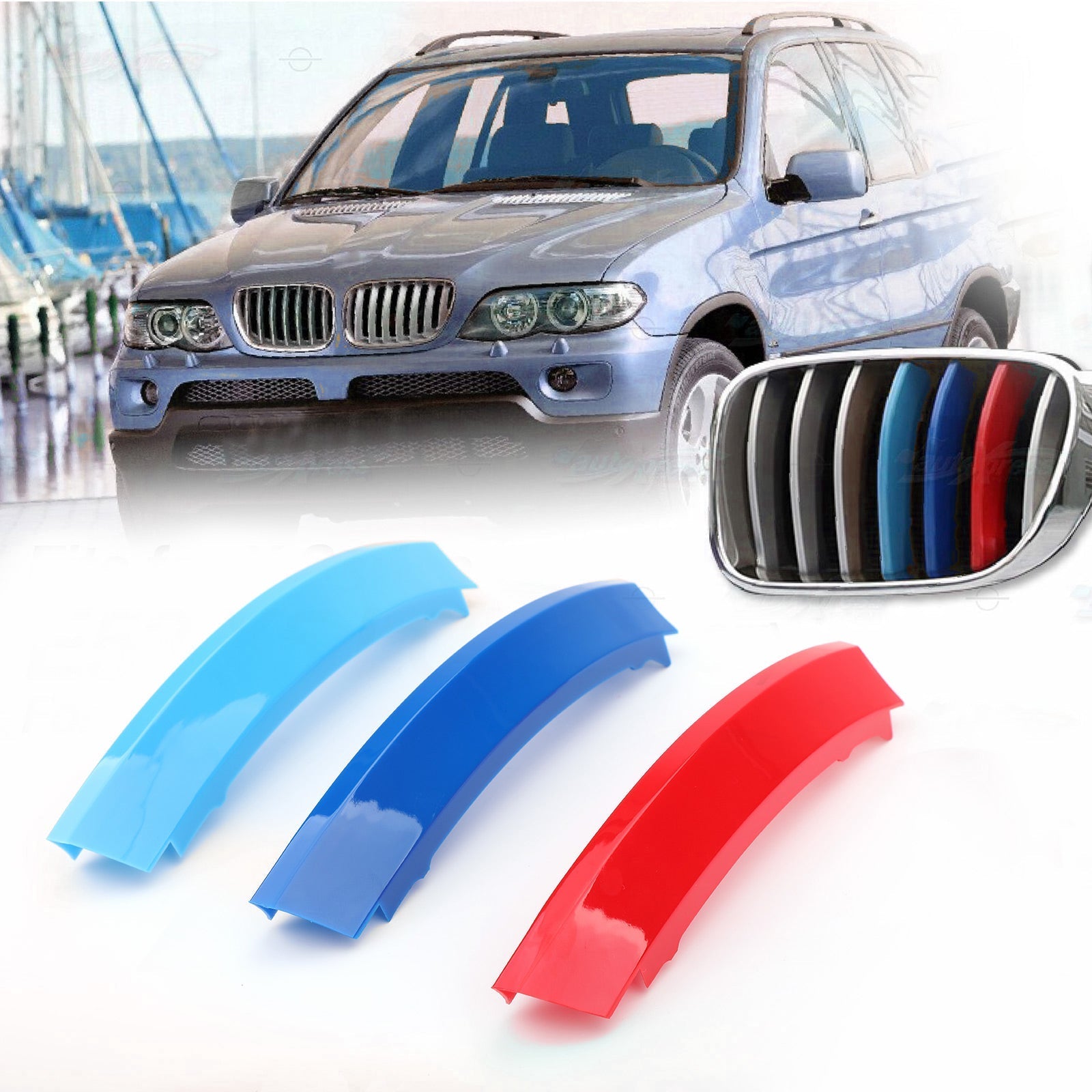 Kidney Grille M Sport 3 Colour Cover Stripe Clips For BMW X5 E53 LCI 2004-2007