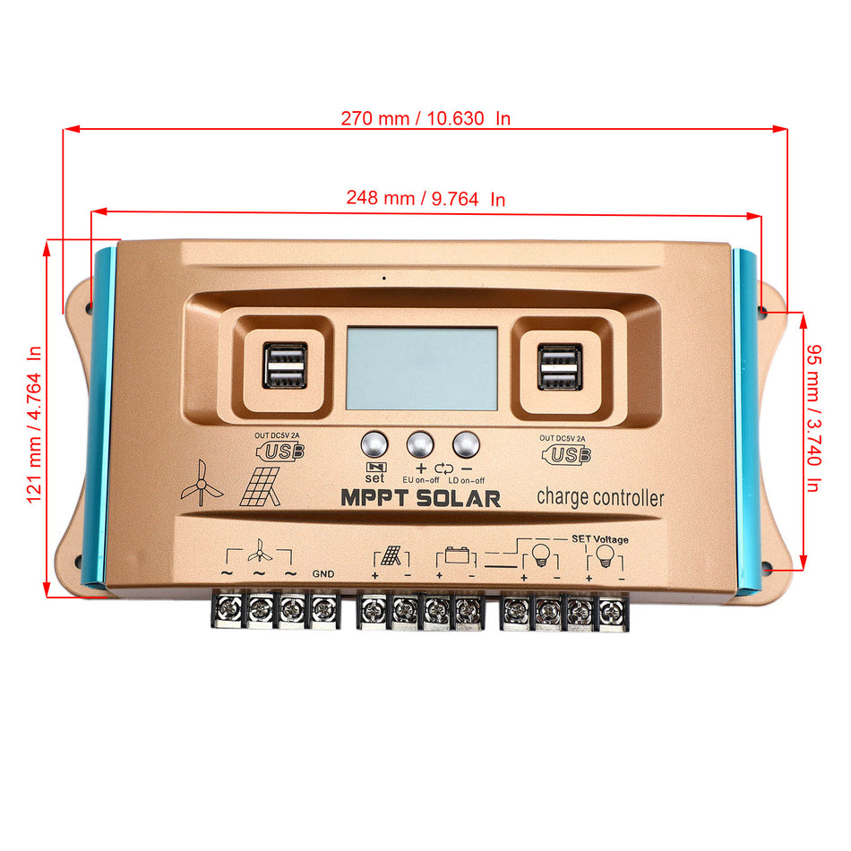 100A MPPT AUTO デュアル USB 風力太陽光ハイブリッド充電コントローラー充電器 12V-60V