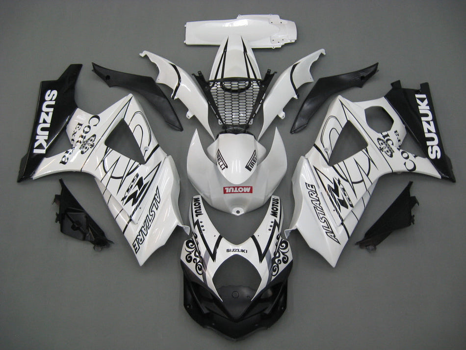 2007-2008 スズキ GSXR 1000 Amotopart フェアリング ホワイト ブラック Alstare Racing Customs フェアリング