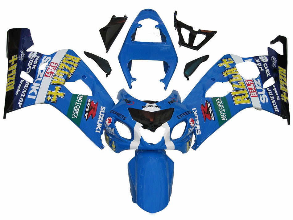 2004-2005 GSXR 600/750 ボディワークフェアリング ブルー Rizla ABS 射出成形プラスチックセット ジェネリック