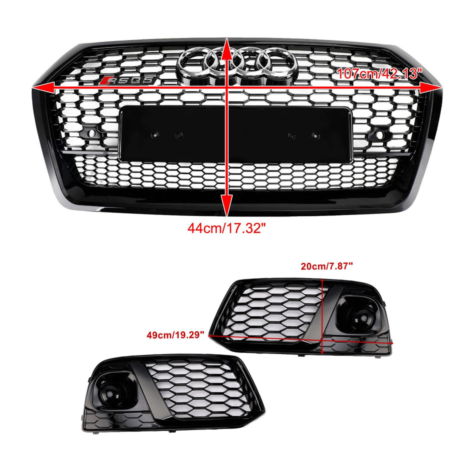 2018 2019 アウディ Q5 SQ5 フロントハニカムメッシュグリル + フォグランプグリル