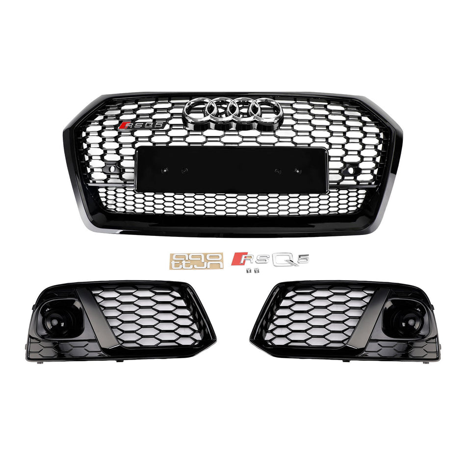 2018 2019 アウディ Q5 SQ5 フロントハニカムメッシュグリル + フォグランプグリル