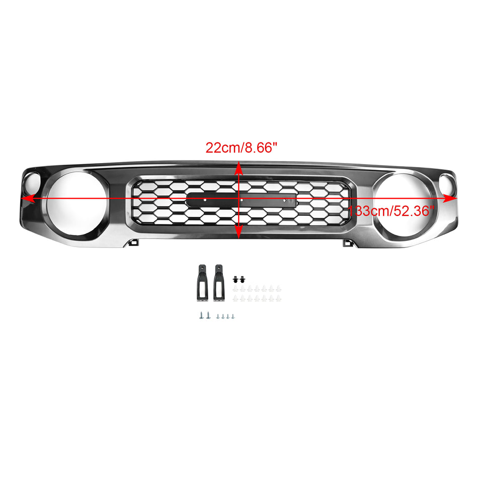 ジムニー グリル JB64 JB74用 ジムニー フロントグリル フロントアッパーグリル 直接交換 バンパーグリル フロントバンパーグリル 簡単取付 適用ジムニー JB64 JB74 2019-2023用 グレー ロゴあり