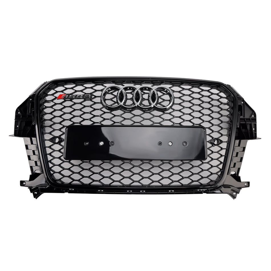 2011-2015 アウディ Q3 S-Line RSQ3 スタイル フロント ハニカムメッシュグリル グロスブラック
