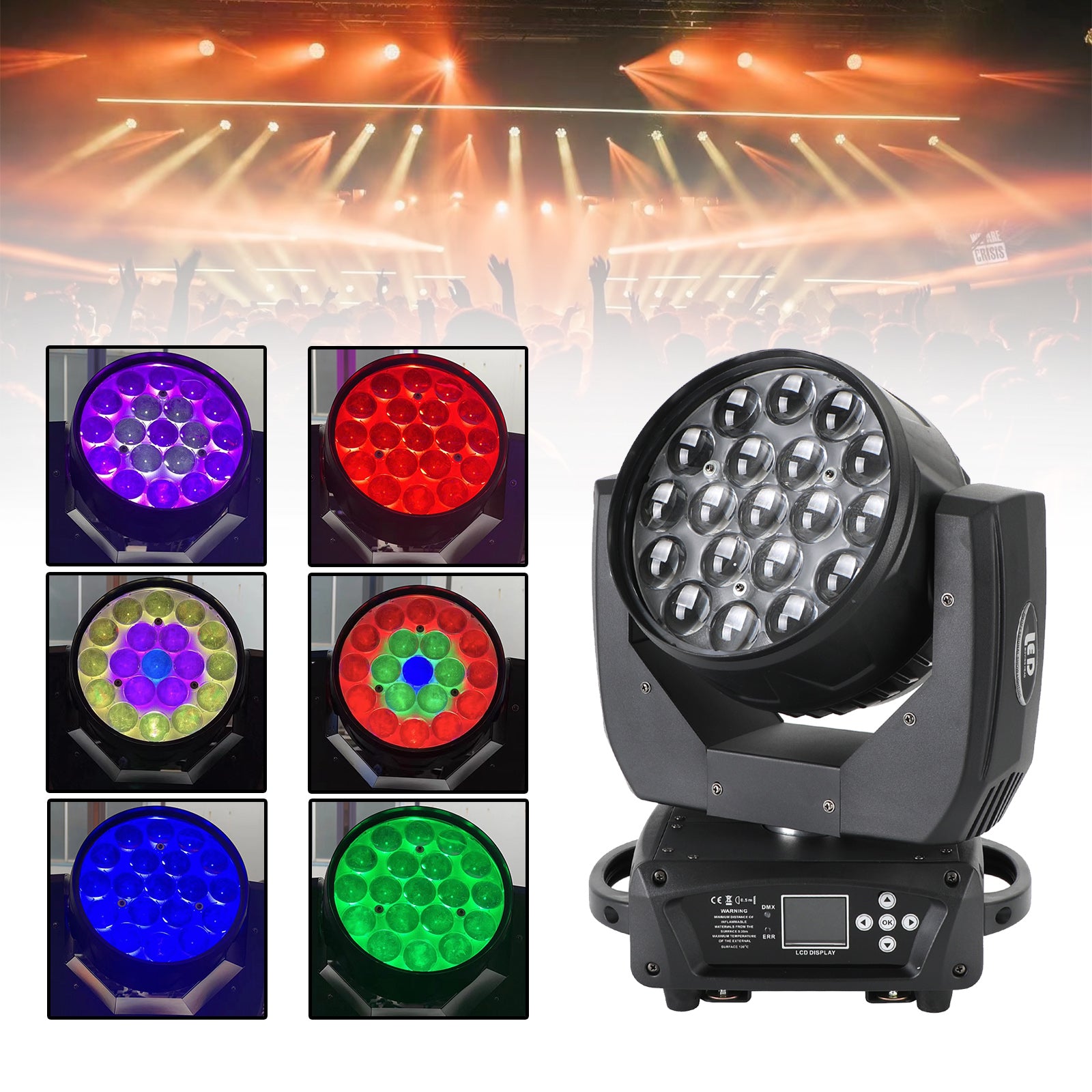 舞台照明 高輝度 19x15W LED RGBW ムービングライト 4in1 DMX 0-100