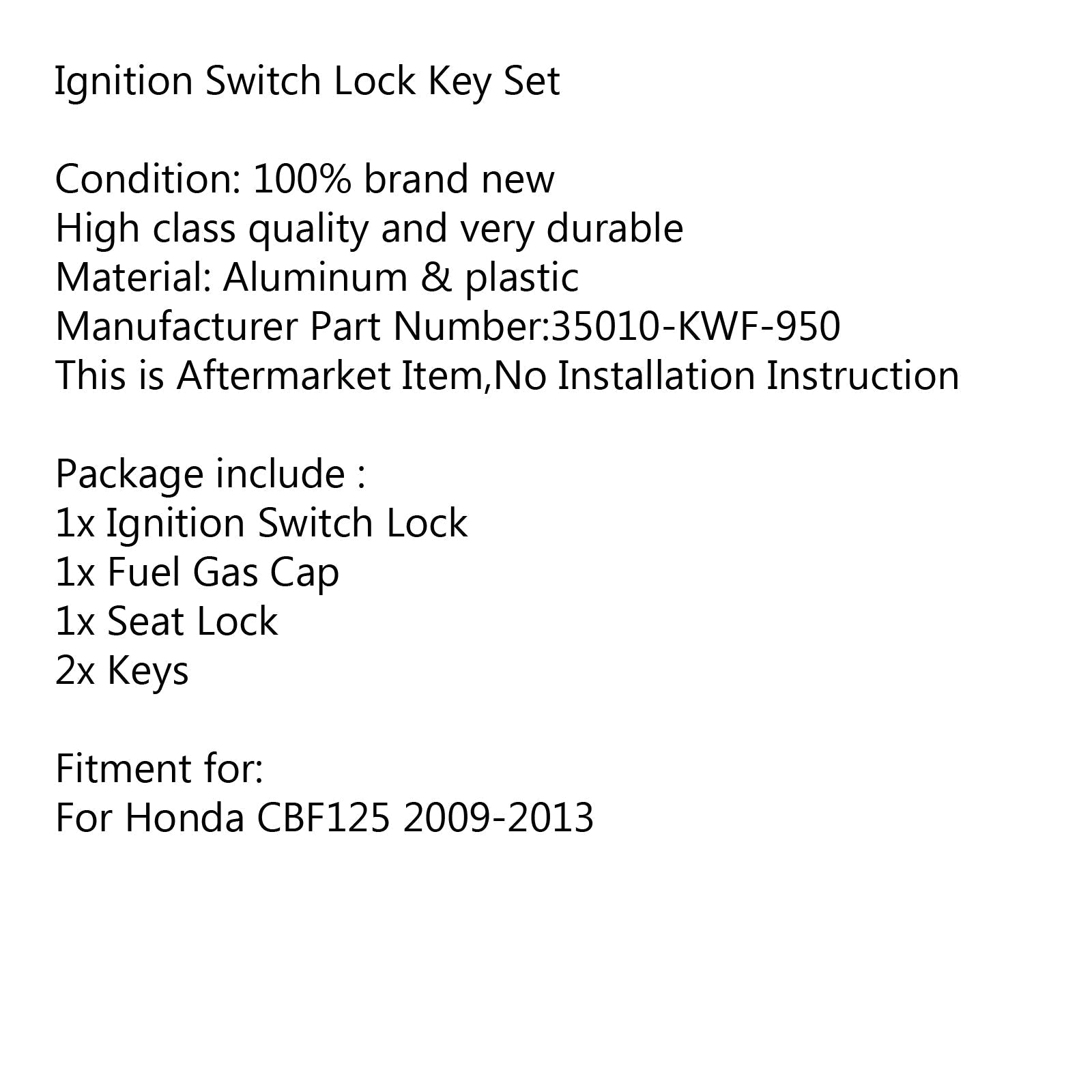 Ignition Switch Petrol Fuel Cap Seat Lock Set Kit Keys For Honda CBF125 9-13