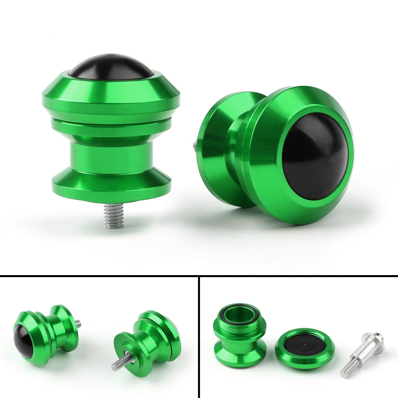 Pair 6mm Swingarm Sliders Spools For Yamaha MT1 MT9 YZF-R3 R1 MAX 53 Green