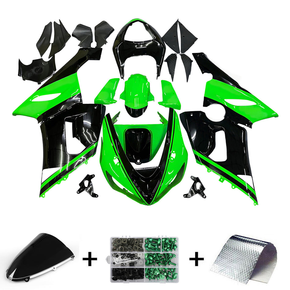 2005-2006 カワサキ ZX6R 636 フェアリング グリーン ブラック カワサキ レーシング ジェネリック