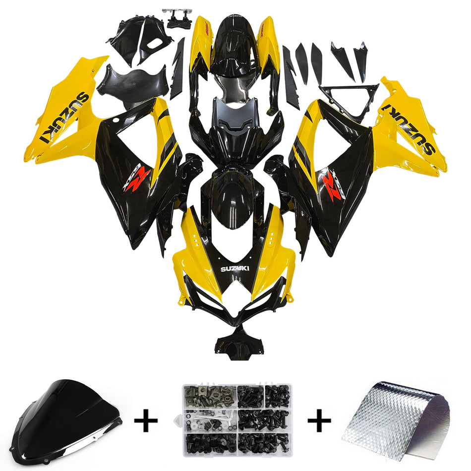 2008-2010 スズキ GSXR 600 750 ブラック &amp; イエロー GSXR レーシングフェアリング ジェネリック