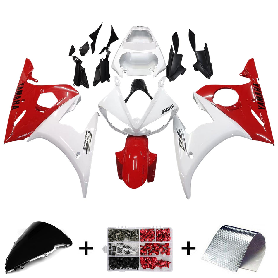 2003-2004 ヤマハ R6 &amp; 2006-2009 YZF R6S フェアリング レッド ミックス ホワイト キット