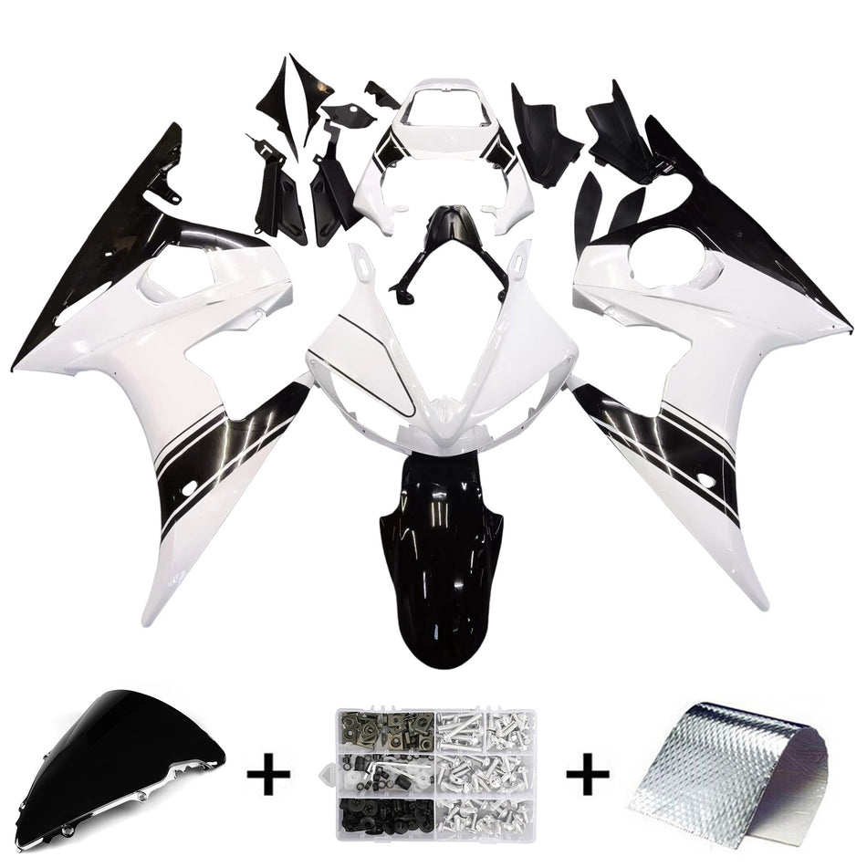 2003-2004 ヤマハ R6 &amp; 2006-2009 YZF R6S フェアリング ホワイト&amp;ブラック カラー キット
