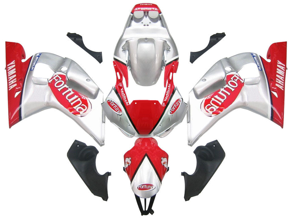 1998-2002 ヤマハ YZF-R6 シルバー レッド フォルトゥナ レーシング フェアリング ジェネリック