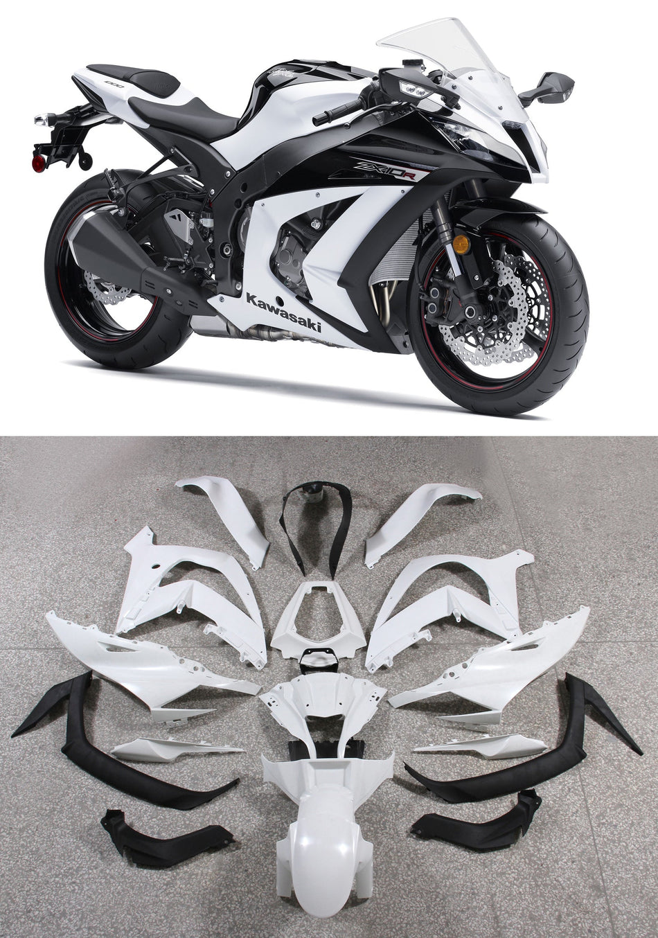 2011-2015 Ninja ZX10R ホワイト ボディワーク フェアリング ABS 射出成形プラスチック セット 6# ジェネリック