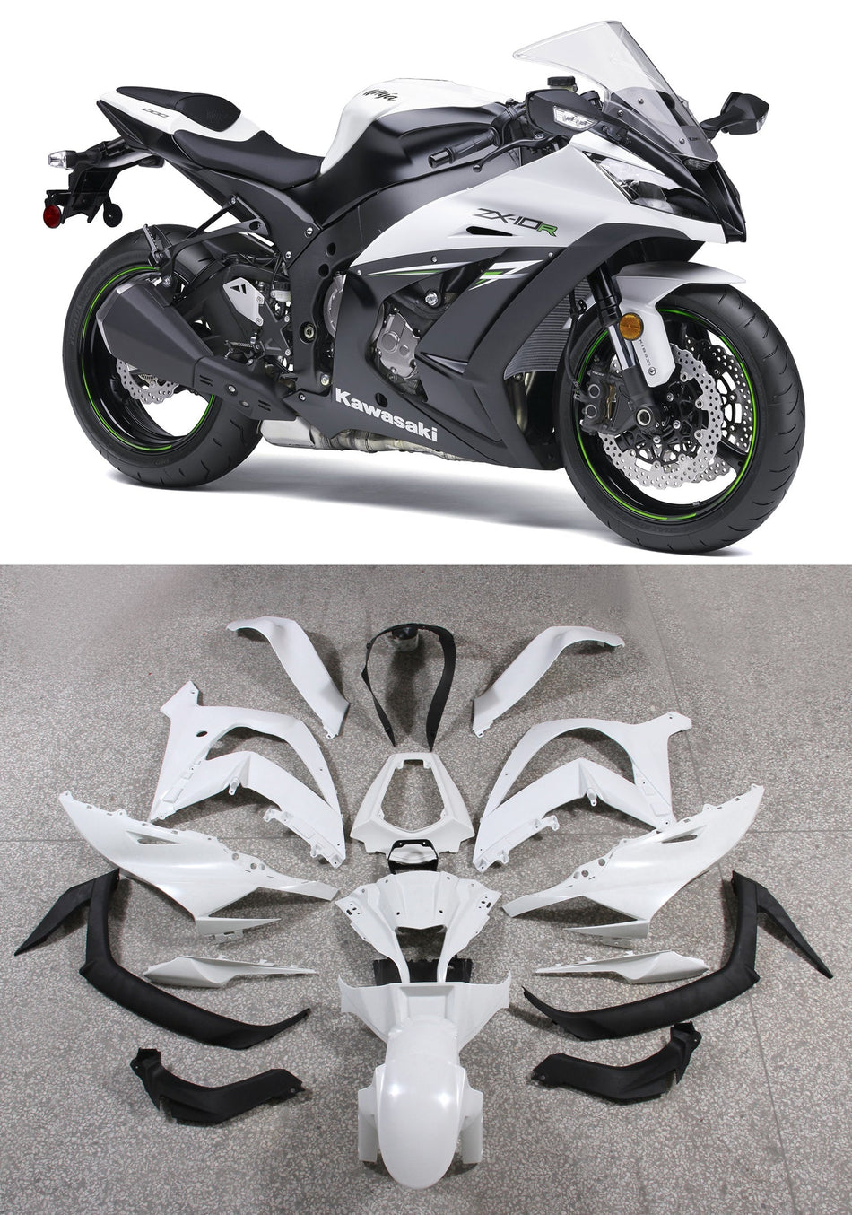 2011-2015 Ninja ZX10R ホワイト ブラック ボディワーク フェアリング ABS 射出成形プラスチック セット 7# ジェネリック