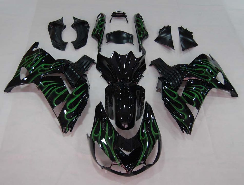 2006-2010 カワサキ ZX14R Amotopart フェアリング ブラック &amp; グリーン フレイム Ninja Racing