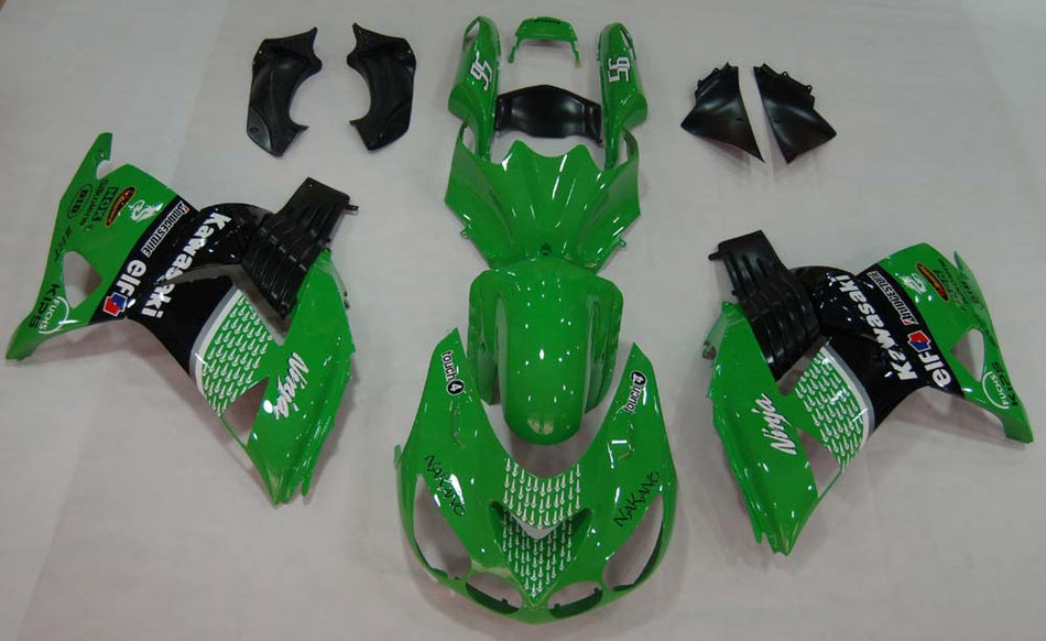 2006-2011 Ninja ZX14R グリーン ブラック Nakano ボディワーク フェアリング ABS 射出成形プラスチック セット 7# ジェネリック