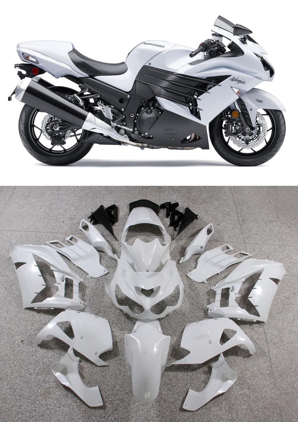 2012-2021 カワサキ ZX14R アモトパーツ フェアリング プラスチック ニンジャ ホワイト レーシング