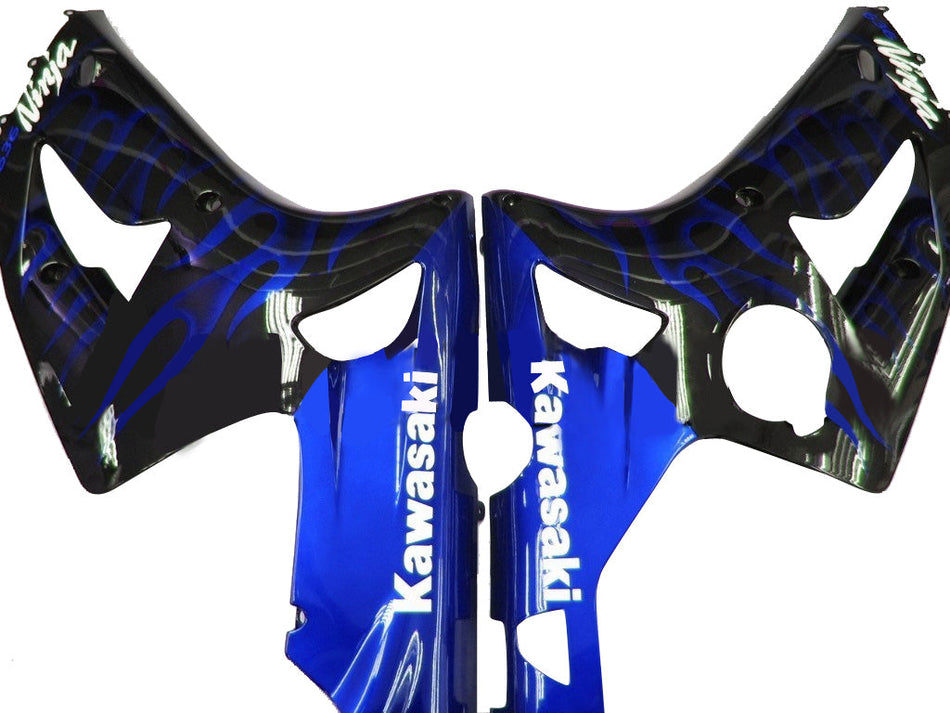 2003-2004 カワサキ ZX6R 636 フェアリング ブラック &amp; ブルー フレイム Ninja Racing ジェネリック