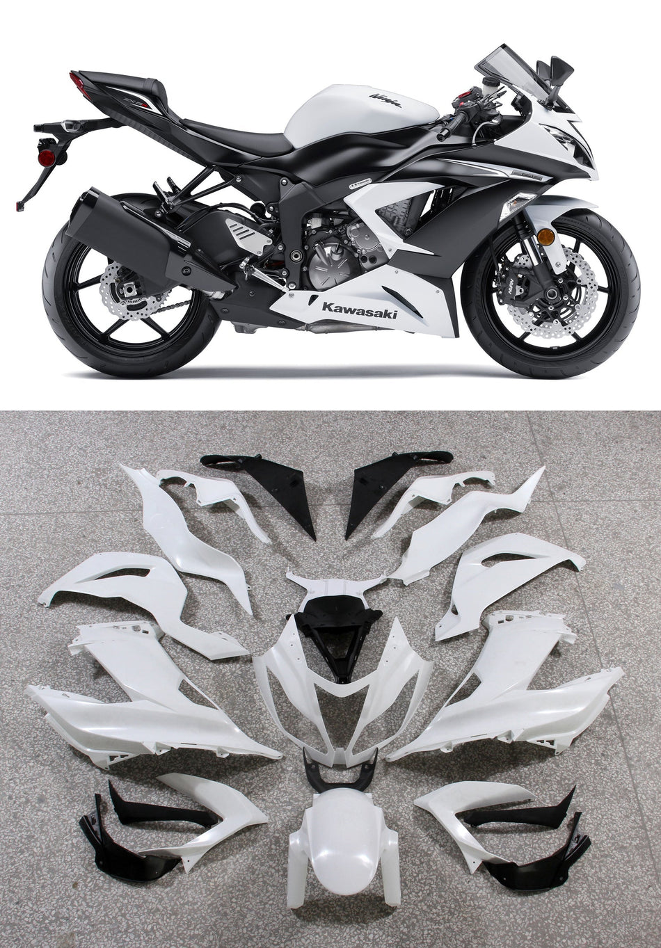 2013-2018 カワサキ ZX6R 636 フェアリング ホワイト Ninja Racing ジェネリック