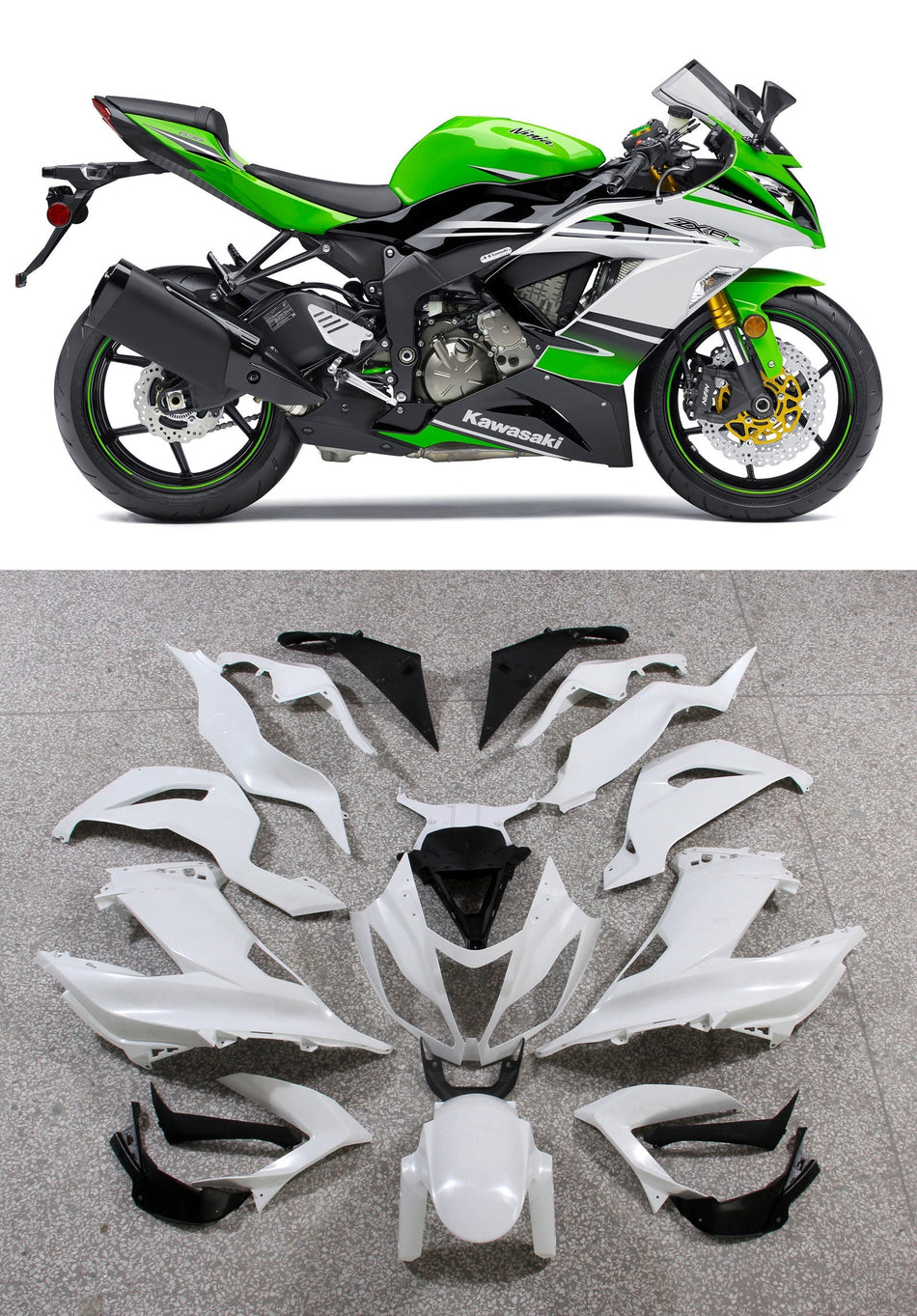 2013-2018 カワサキ ZX6R 636 プラスチック グリーン ホワイト Ninja Racing ジェネリック