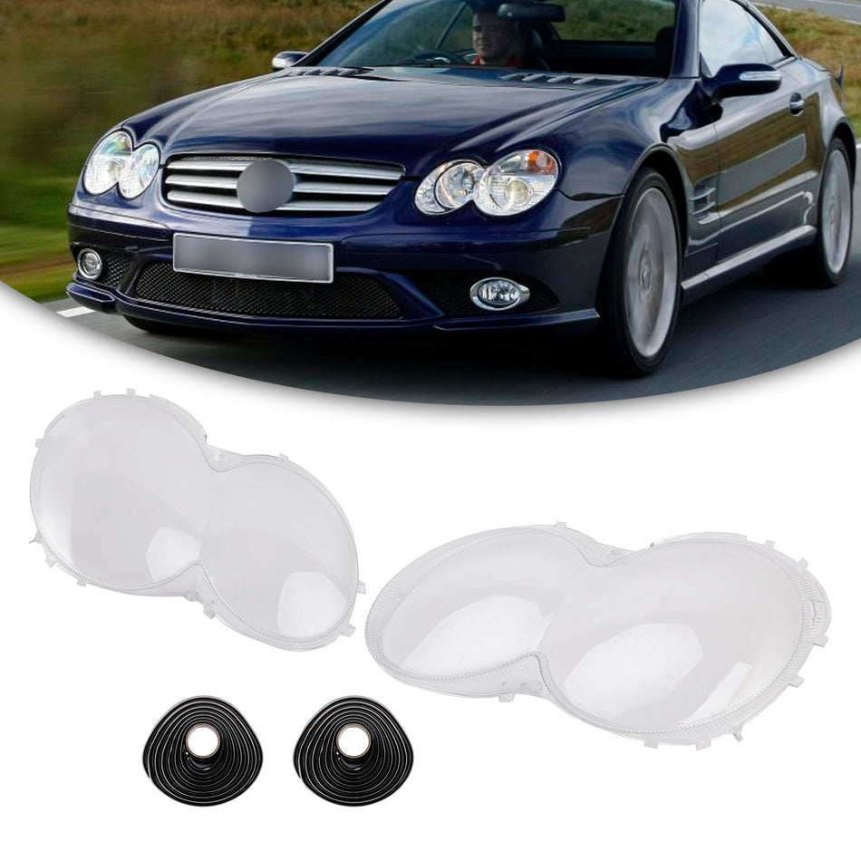 2003-2008 ベンツ W230/R230 SL500 SL600 ヘッドライトシェルレンズカバー 2個+接着剤