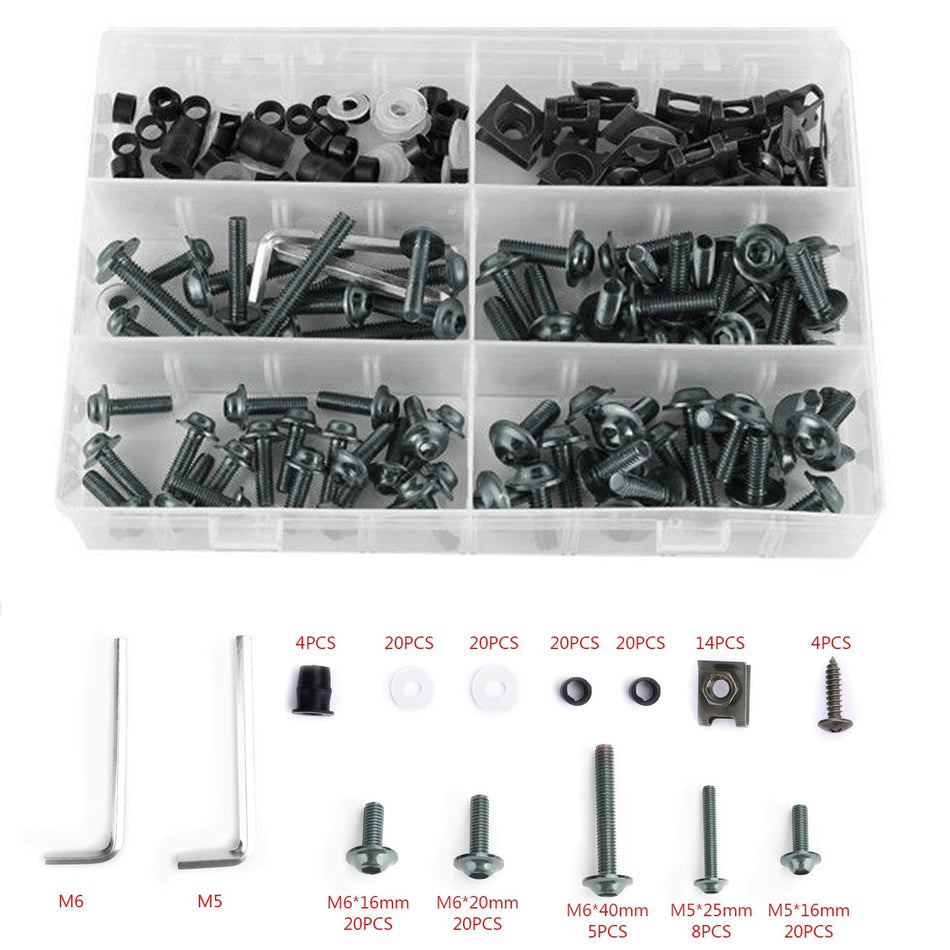 177PCS スポーツバイク オートバイフェアリングボルトキット M5/M6 ファスナーネジ チタン