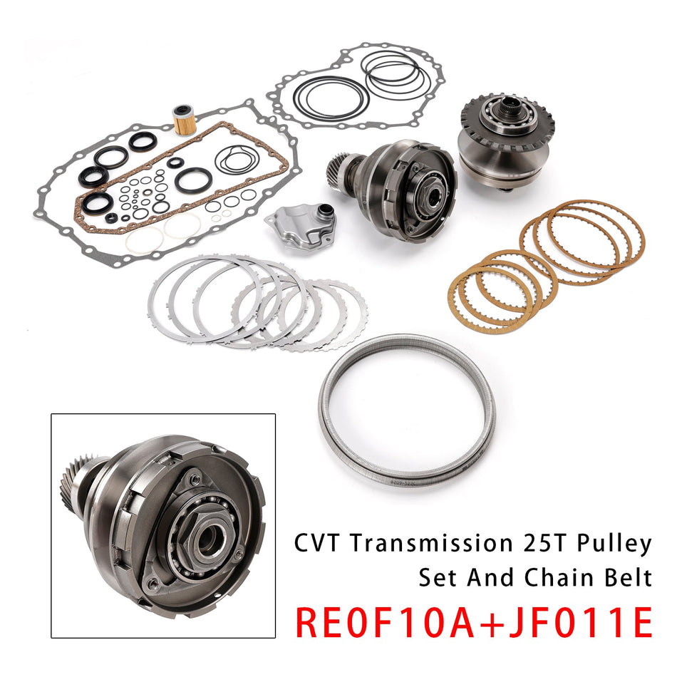 2007-2012年式 日産セントラ L4 2.0 (MR20DEエンジン) / 2.5L (QR25DEエンジン) トランスミッション CVTプーリー 25T ベルト+チェーンおよびリビルドキット付き RE0F10A