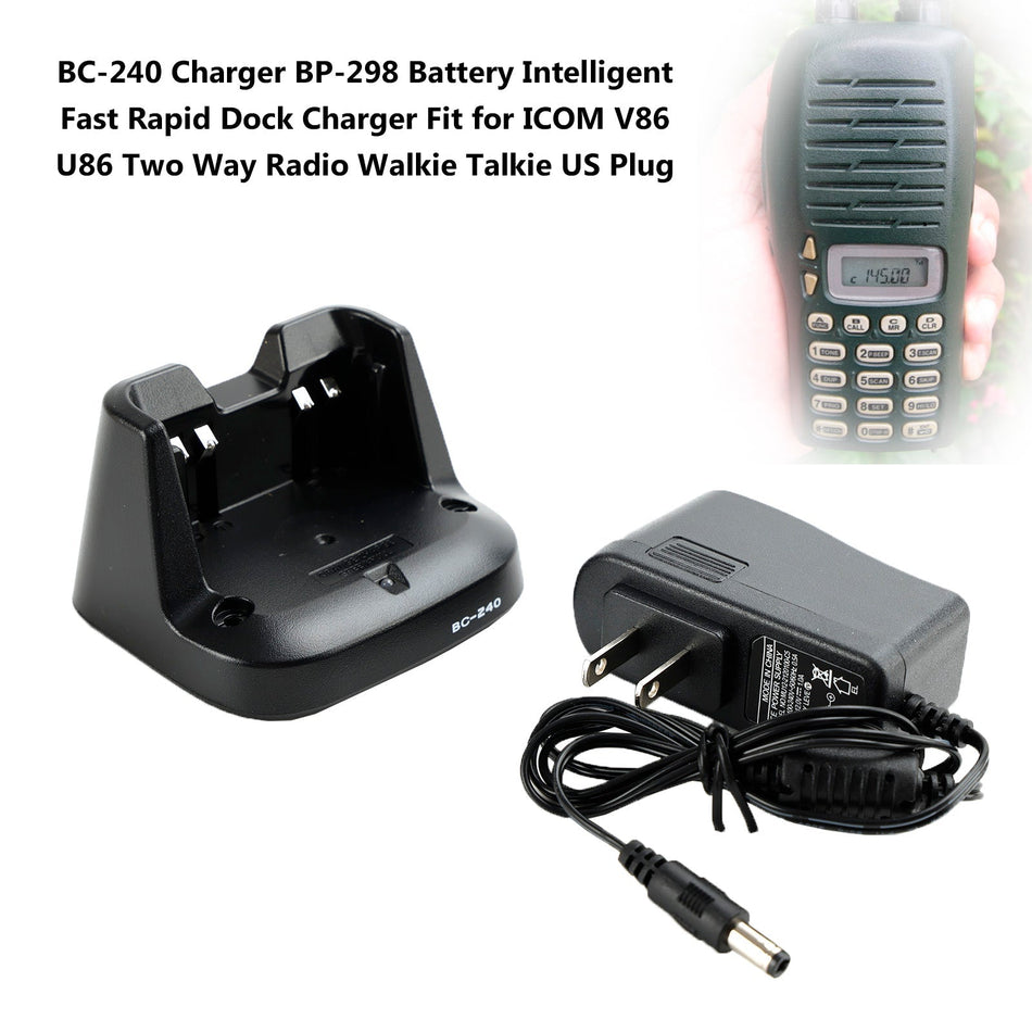 BC-240 充電器 BP-298 バッテリー ラピッド ドック ICOM V86 U86 双方向無線機用 US プラグ