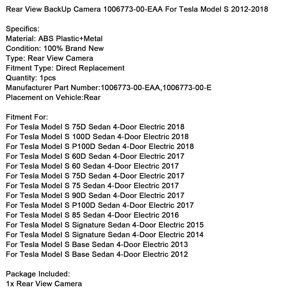 2016年式 テスラ モデルS 85 セダン 4ドア 電動リアビュー バックアップカメラ 1006773-00-EAA