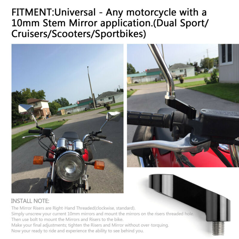ペア ALU オートバイミラーエクステンダー - ライザー - 延長 ブラック 10mm ホンダに適合