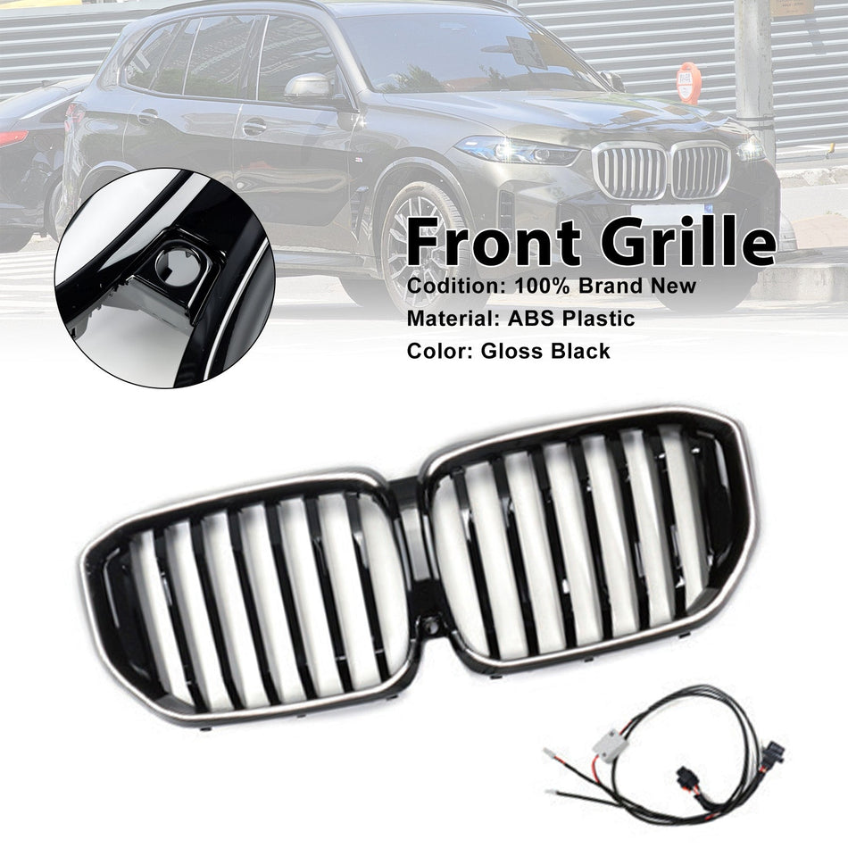 ブラックフロントバンパーグリル グリルフィット BMW G05 LCI X5 2024+ シングルライン LED付き