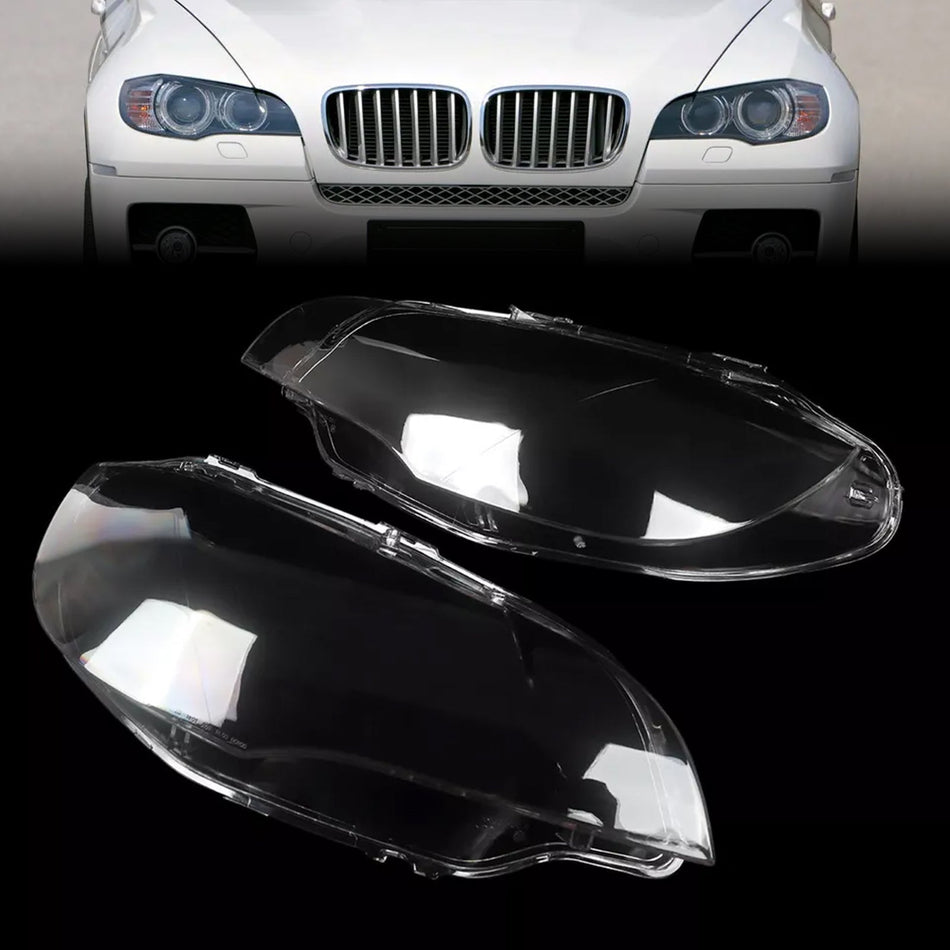2008-2014 BMW E71 X6 2個 クリアヘッドライトレンズカバー ヘッドランプ 左+右
