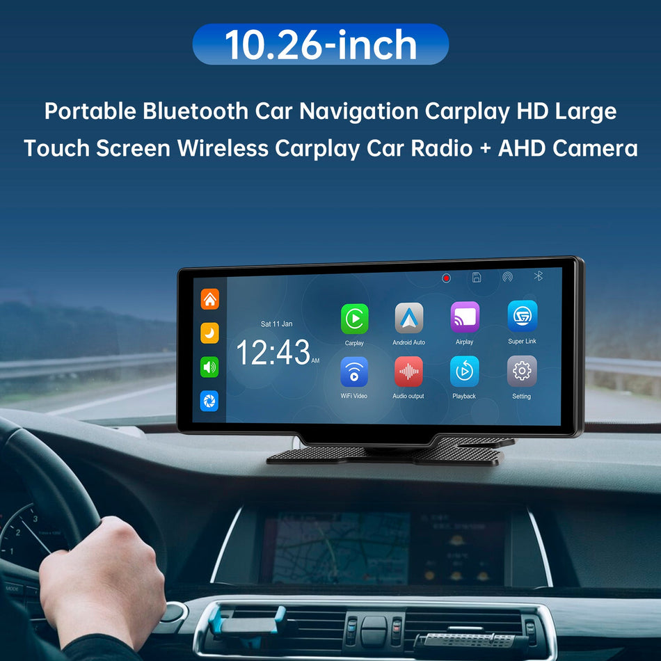 10.26インチ ポータブル Bluetooth カーナビゲーション ワイヤレス Carplay カーラジオ AHD カメラ