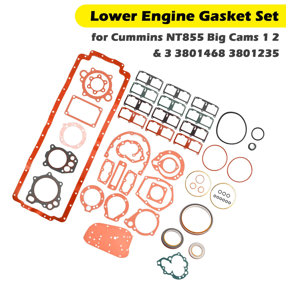 Cummins NT855 ビッグカム 1 2 &amp; 3 用 下部エンジンガスケットセット 3801468 3801235