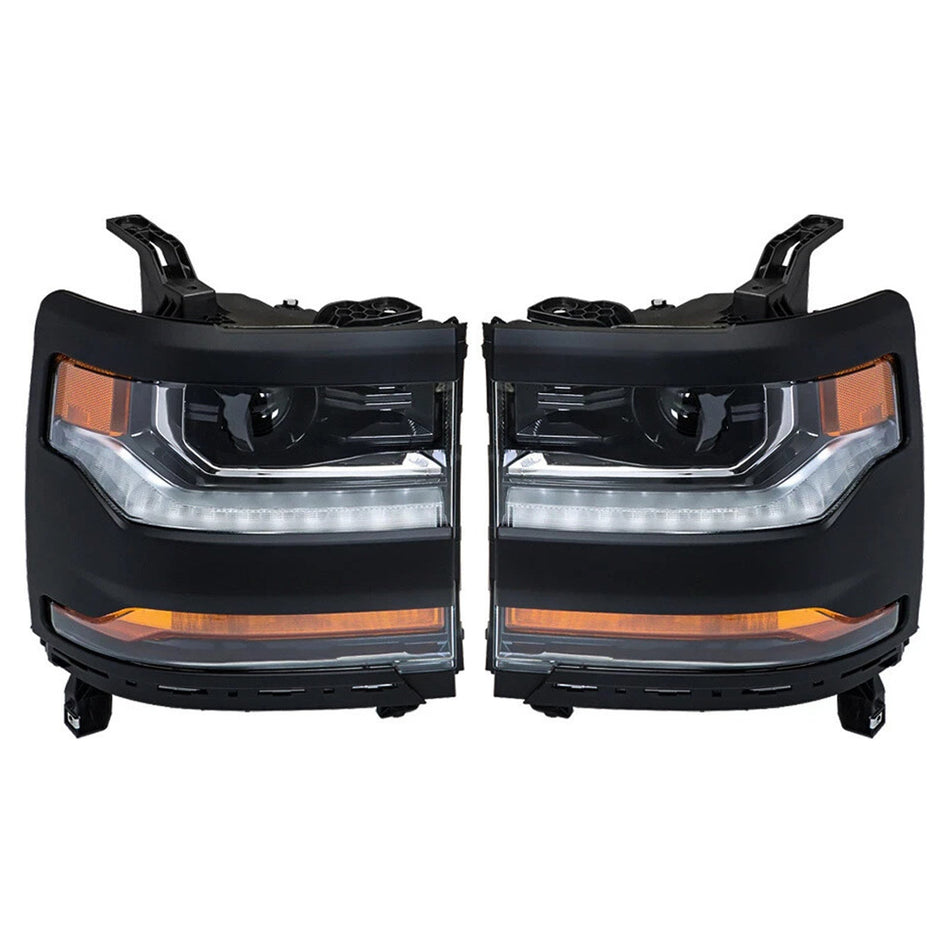 2016-2019 シボレー シルバラード 1500 左右 LED ヘッドライト グロスブラック 84357696 84893098