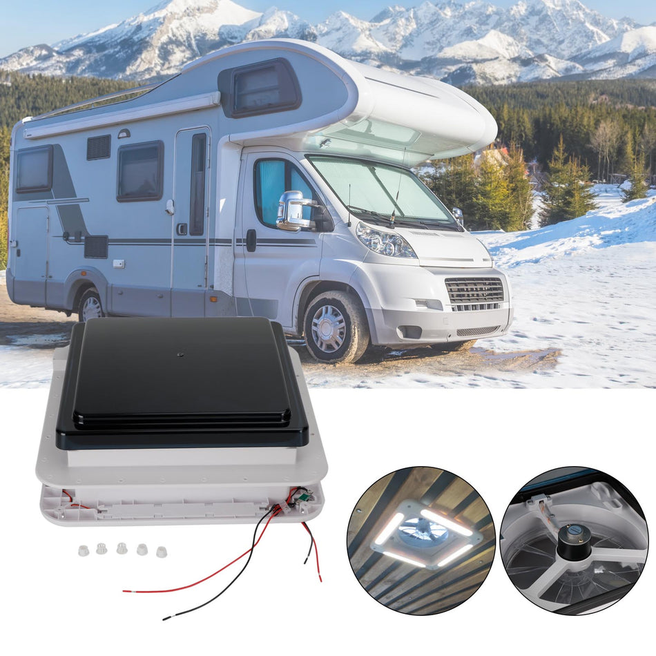 11インチ RV キャラバン ルーフベント 前進および後進モーター RV ファン 12V スカイライト LED ライト付き