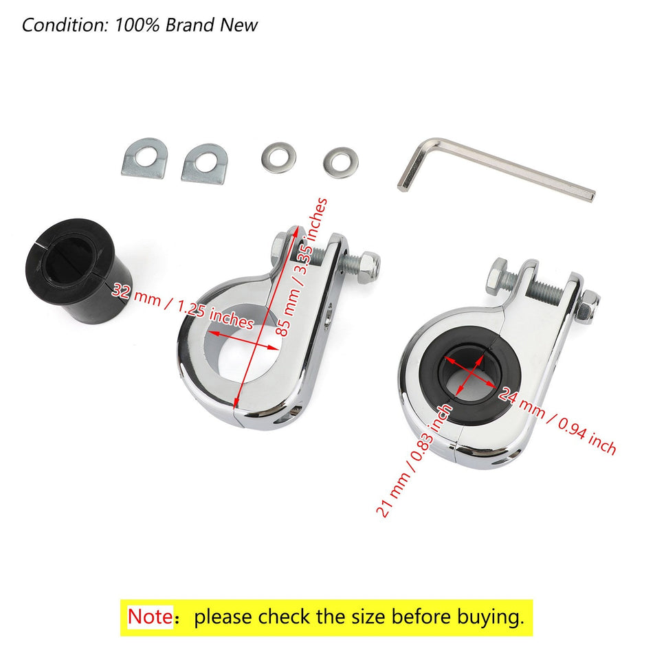 1.25インチ 32mm エンジン クラッシュバー ハイウェイフットペグ マウント クランプ ブラケット ダイナ用 クローム