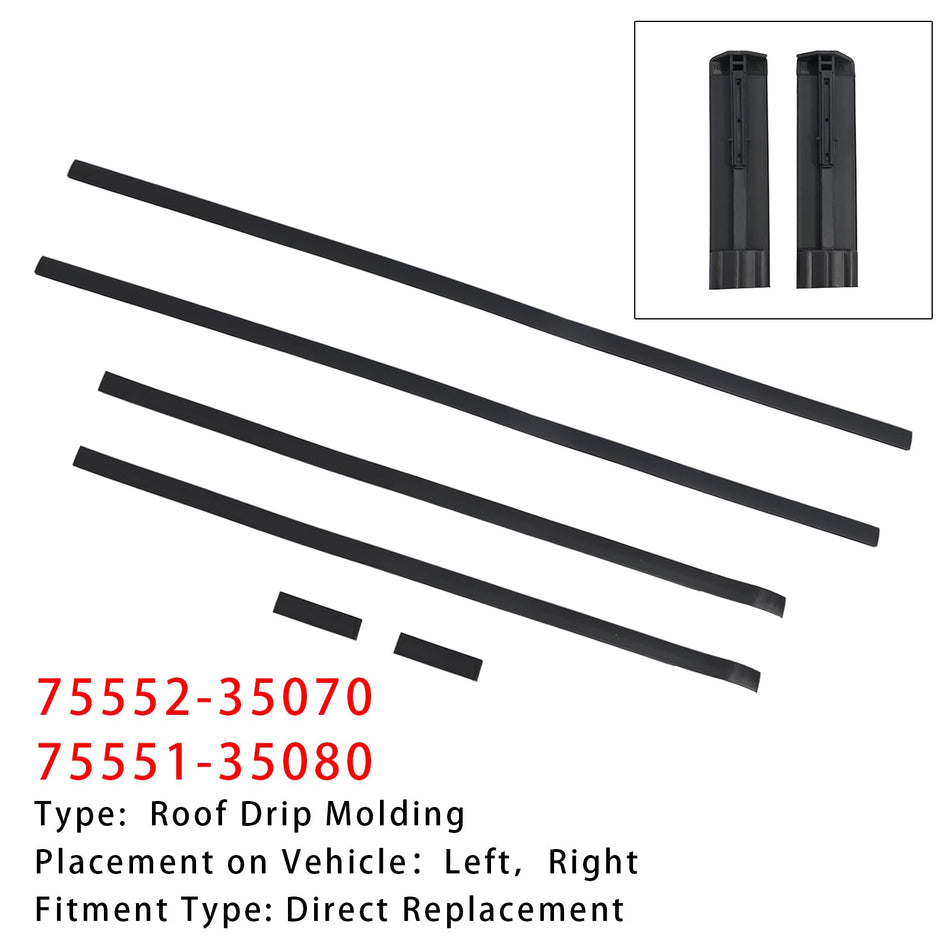2010-2024 トヨタ 4Runner 6PCS ルーフ ドリップ モールディング ウェザーストリップ 75552-35070 75551-35080