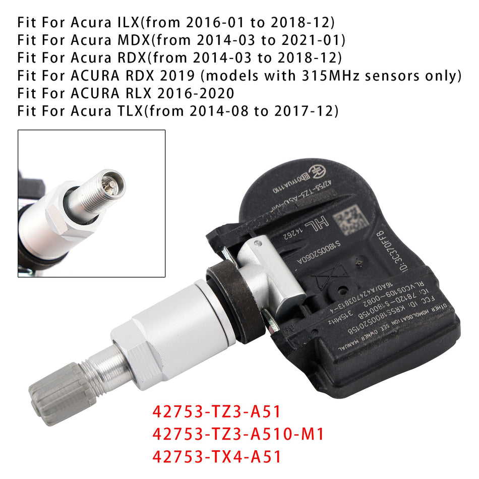 TPMS タイヤ空気圧センサー (アキュラ MDX、RDX、TLX、ILX 42753TZ3A51 用) 1個
