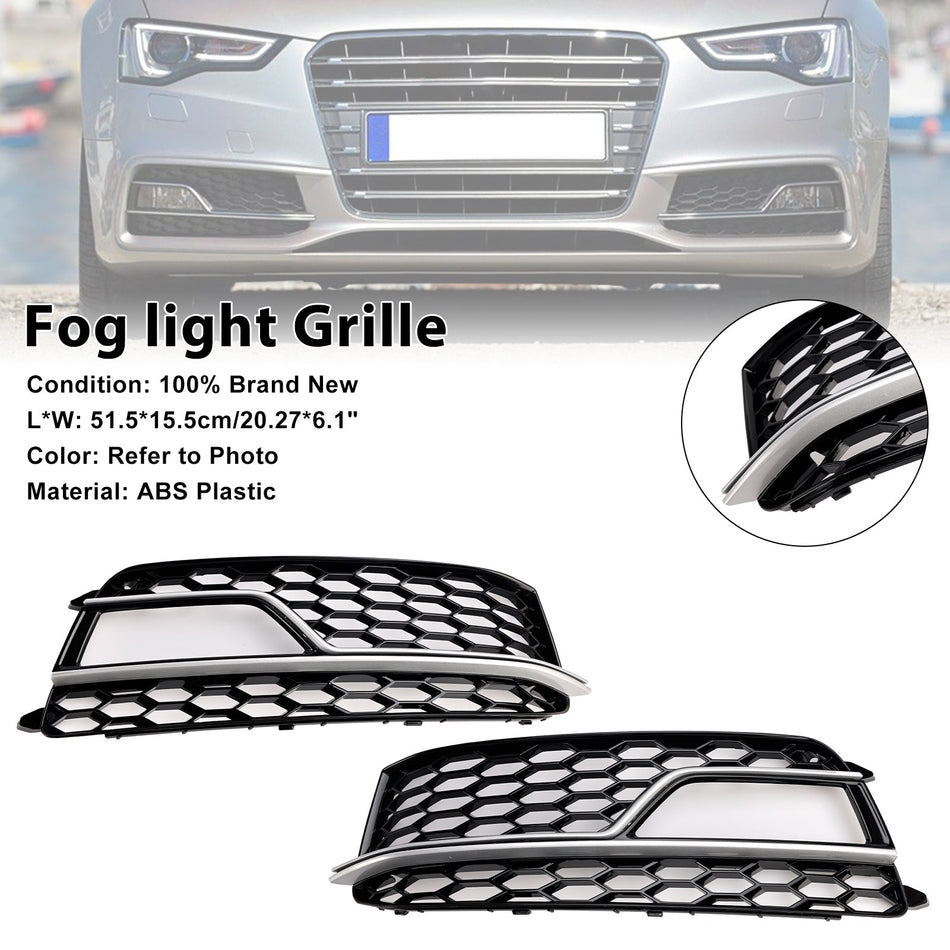 2013-2016 AUDI A5 S-Line S5 2PCS フロントフォグランプ ブラックグリルグリル