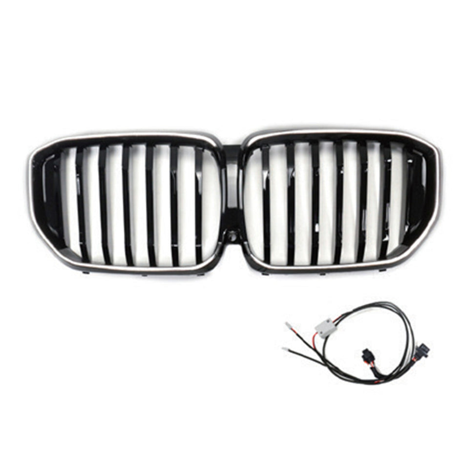 ブラックフロントバンパーグリル グリルフィット BMW G05 LCI X5 2024+ シングルライン LED付き